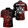 Maxcorners Black and Red Camo Funny Skull Bowling Polo, Quarter Zip Shirt for Men Custom Bowling Team Jersey LM2404