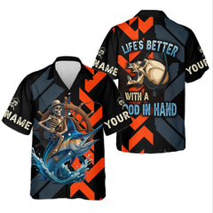 Maxcorners Life's Better With A Rod In Hand SPF Shirts, Marlin Fishing Shirts For Men, Funny Fisherman Gift