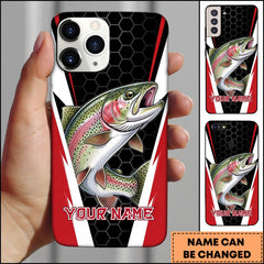 Maxcorners Trout Honeycomb Pattern Red White Sport Design Personalized Name Phone Case