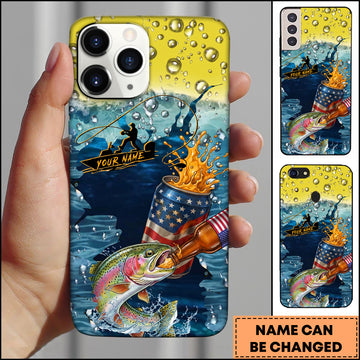 Maxcorners Trout Fishing Phone Case Beer Splash Fishing Graphic Personalized Name 3D Phone Case