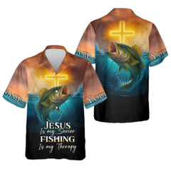 Maxcorners Jesus Is My Savior Fishing Is My Therapy SPF Shirts, Jesus Fishing Shirt, Fishing Shirts For Men