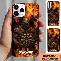 Maxcorners Darts Flaming Skull Fire Power Personalized Name 3D Phone Case