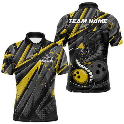 Maxcorners Custom Grunge Black And Yellow Cobra Snake Bowling Men Polo Shirts With Team Name LM054