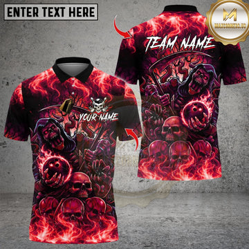 Maxcorners Bowling Flaming Skull Reaper Multicolor Customized Name, Team Name 3D Shirts