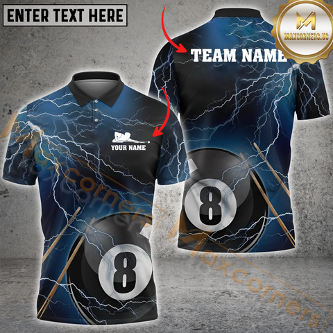 Maxcorners Ball 8 Pool Thunder Lightning Billiard Jersey Customized Name, Team Name 3D Polo Shirt