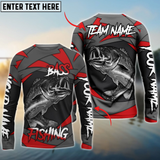 Maxcorners Bass Fishing Red Gray Spinning Pattern Personalized Name, Team Name 3D Long Sleeve Shirt