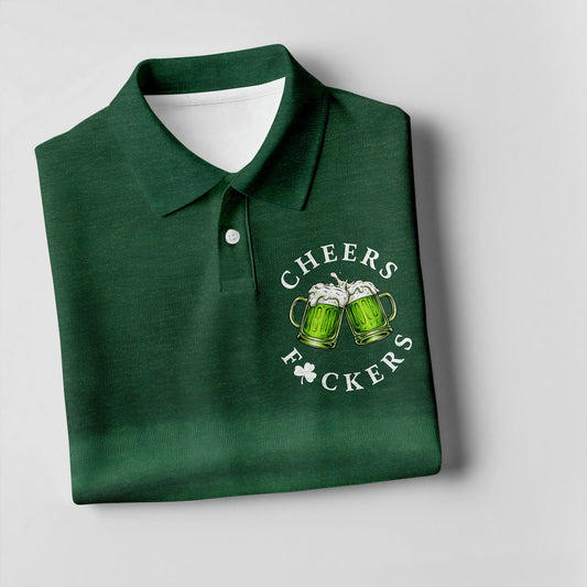 Maxcorners St Patrick's Day Cheers Men's Funny Golf Shirts, Polo Shirts For Men, Golf Shirts For Men | Style 1