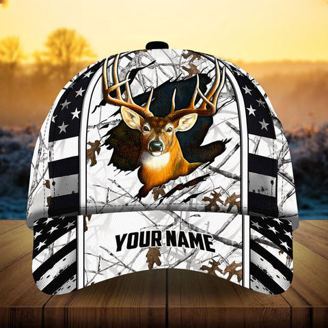 Maxcorners Cool US Flag Ragged Deer Hunting Camo Pattern 3D Multicolor Personalized Cap