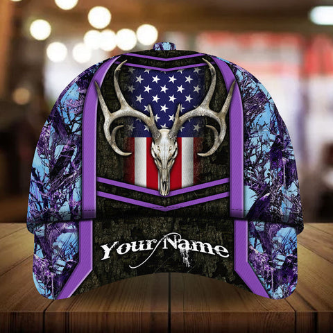 Maxcorners Cool American Flag Skull Deer Hunting Camo Pattern 3D Multicolor Personalized Cap