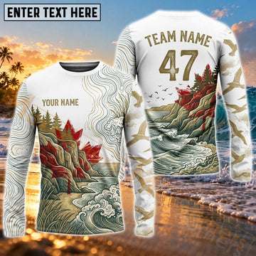 Maxcorners Surfing Shirt Coastal Wave Adventure Art Customized Name, Number, Team Name 3D Long Sleeve Shirts