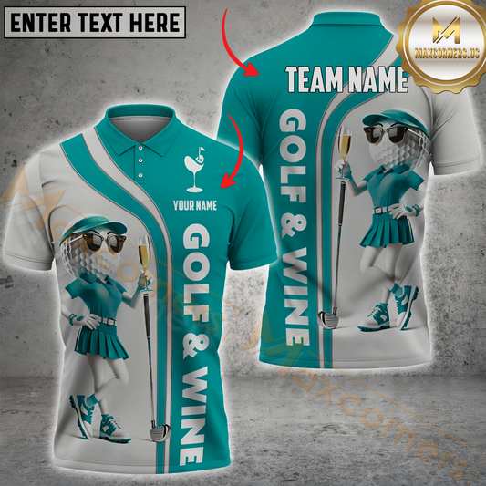 Maxcorners Golf Ball And Wine Lady Fun Vibe Multicolor Personalized 3D Shirt