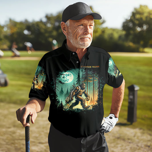 Maxcorners Not All Who Wander Are Lost Custom Bigfoot Men's Golf Polo Shirt, Funny Golf Shirt, Dad Golf Gift