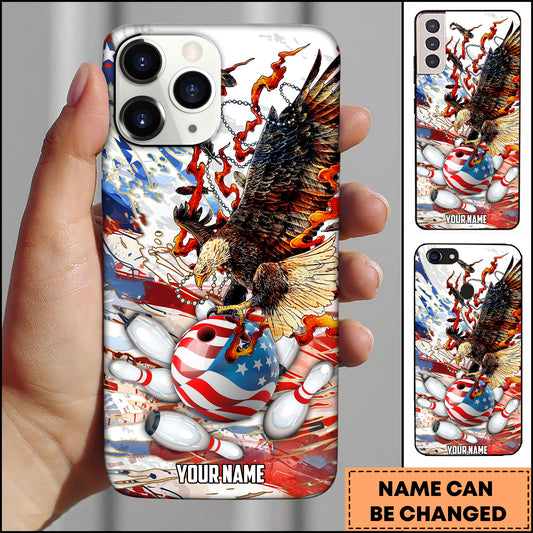 Maxcorners Bowling Patriotic Eagle Splash Art Personalized Name 3D Phone Case
