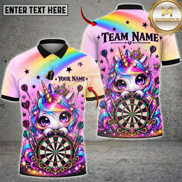 Maxcorners Darts Cute Unicorn Mascot Rainbow Magical Target Board Graphic Customized Name, Team Name 3D Shirts