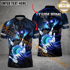 Maxcorners Fantasy Skull Bowling Jersey Multicolor Options Personalized Name, Team Name 3D Shirt