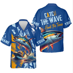 Maxcorners Catch The Wave Hook The Tuna SPF Shirts, Fishing Shirts For Men, Fisherman Gift