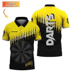 Maxcorners Custom Name Dart Jersey for Players, Yellow Darts Polo Shirt, Cool Dartboard Gift for Men LM0509