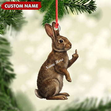 Maxcorners Rabbit Hunting Middle Finger Gesture Personalized Hunting Gift Customized Name 3D Keychain And Ornament