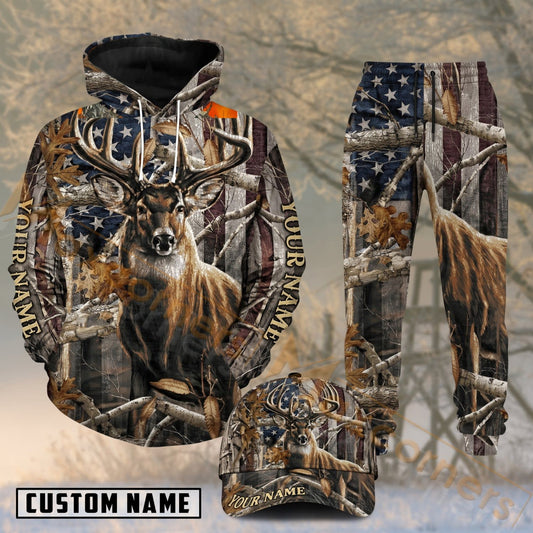 Maxcorners Hunting Elk American Flag Forest Camo Personalized 3D Shirts