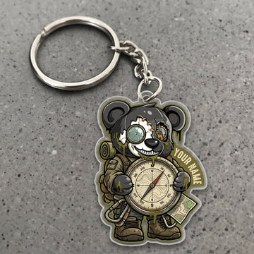 Maxcorners Hiking Zombie Bear Compass Adventure Customized Name 3D Keychain And Ornament