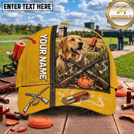 Maxcorners Yellow Labrador Crossed Shotguns Trap Shooting Personalized Name 3D Cap