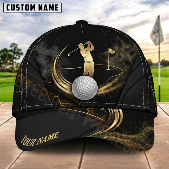 Maxcorners Golf Black Gold Swing Ball Personalized Name 3D Cap