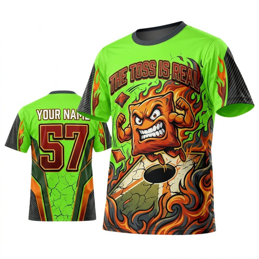 Maxcorners Cornhole Green Fire Bag Beast Personalized Name 3D Unisex Shirt
