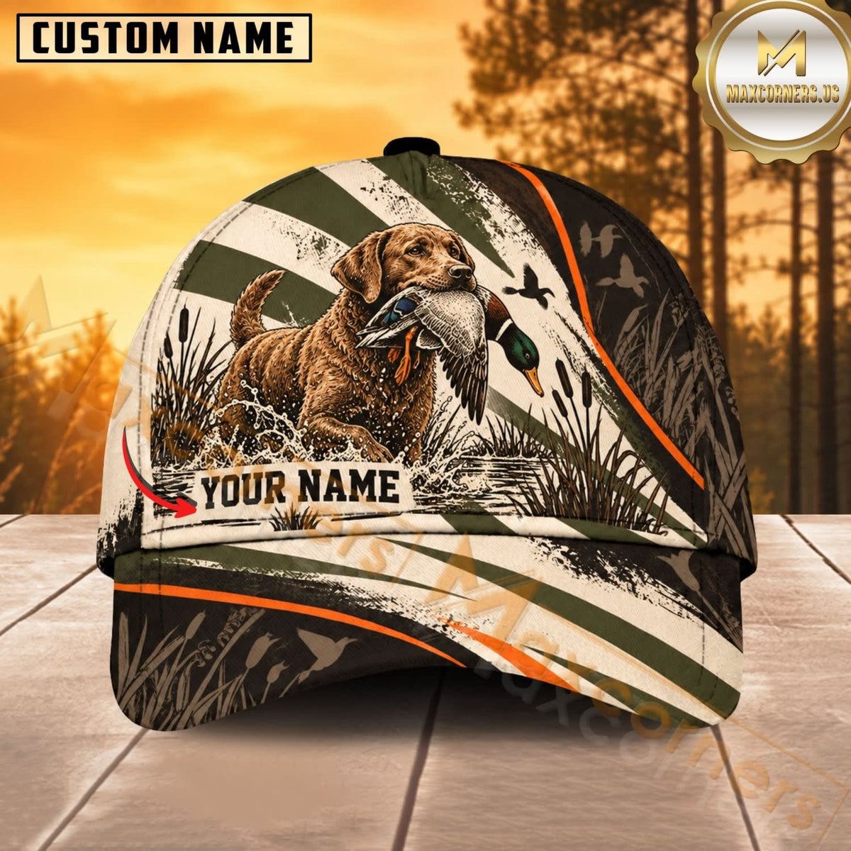 Maxcorners Dog Hunting And Duck Woodland Camo Hunting Dog Personalized Name 3D Cap