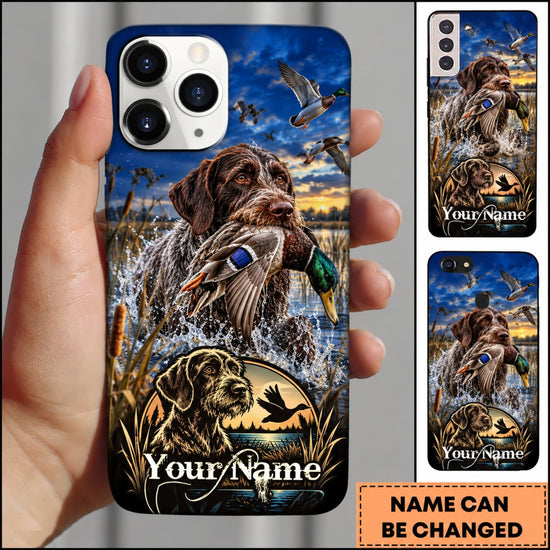 Maxcorners Duck Hunting German Shorthaired Pointer American Flag Marsh Adventure Personalized Name 3D Phone Case - German Wirehaired Pointer