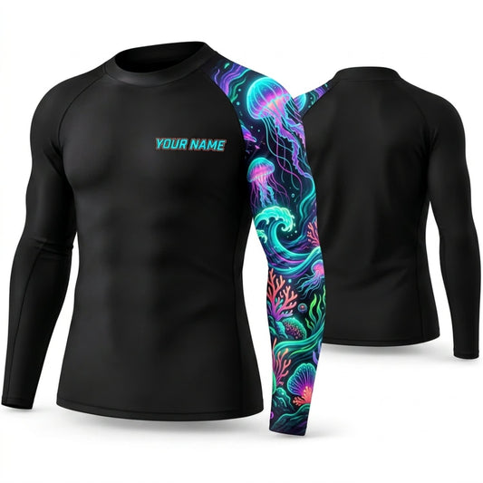 Maxcorners Personalized Neon Tattoo Black Shirt with Turquoise Pink Psychedelic Sleeve 3D All Over Printed Shirts, Best Gifts for Art Lovers