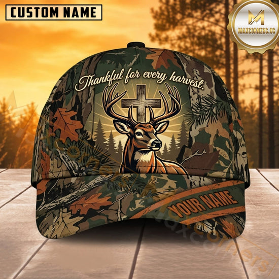 Maxcorners Deer Hunting Whitetail Deer Skull Thankful Wilderness Orange Forest Customized Name 3D Cap
