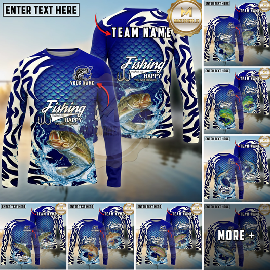 Maxcorners Fishing Scale Pattern Tribal Style Personalized Name, Team Name Long Sleeve Shirt (9 Breeds)