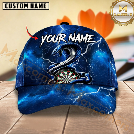 Maxcorners Darts Cobra Dartboard Blue Lightning Galaxy Personalized Name 3D Cap