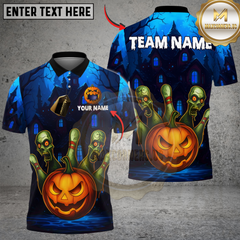 Maxcorners Bowling And Pins Halloween Pumpkin Zombie Pins Customized Name, Team Name 3D Shirt (4 Colors)