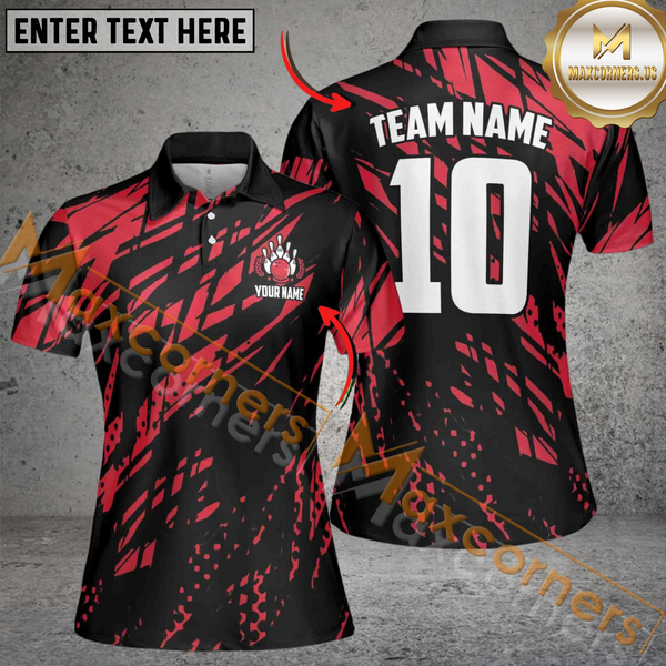 Maxcorners Uniform Grunge Bowling Jersey Customized Name, Team Name 3D Shirt For Women