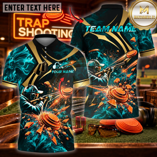 Maxcorners Trap Shooting Shotgun & Explosive Clay Target Graphic Multicolor Customized Name, Team Name 3D Shirts