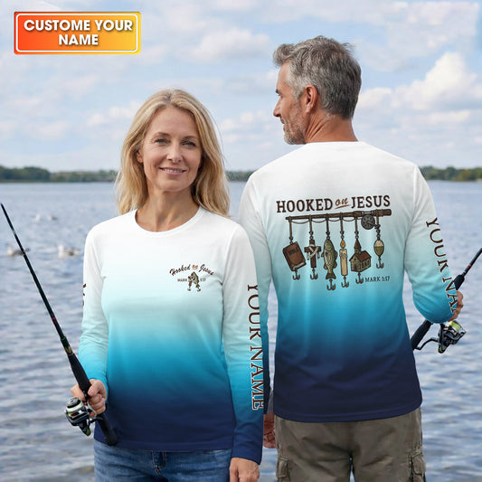 Maxcorners Personalized Fishing Shirt, Christian Fishing, Hooked On Jesus, Faith Fisherman Shirt, Fishing Gifts For Men