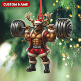 Maxcorners Personalized Acrylic Muscle Deer Christmas Ornament - Custom Weightlifting Holiday Decoration LM0110