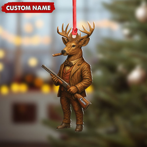 Maxcorners Personalized Acrylic Deer Hunter Christmas Ornament â€“ Custom Name Rustic Hunting Lodge Decor LM0110