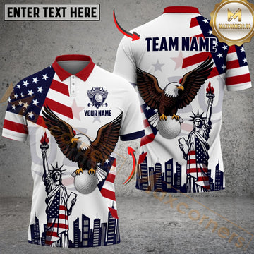 Maxcorners Golf American Flag Eagle Liberty Master Customized Name, Team Name Shirts
