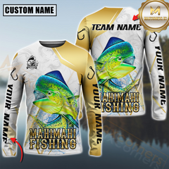 Maxcorners Mahi-Mahi Fishing Lightweight Performance Shirt For Anglers Personalized Name, Team Name 3D Long Sleeve Shirt