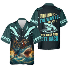Maxcorners Riding The Waves Of Life Even When They Bite Back SPF Shirt, Funny Fishing Shirt, Female Fishing Shirts