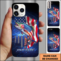 Maxcorners Trout Patriotic American Flag Galaxy Blue Art Personalized Name Phone Case