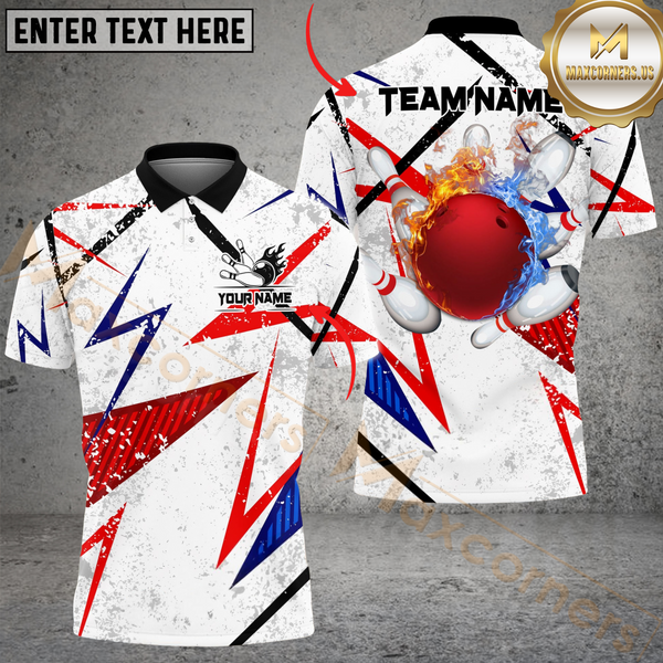 Maxcorners Bowling Lightning Fire Flame Multicolor Options Personalized Name, Team Name 3D Shirt