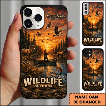 Maxcorners Hunting Deer Bass Goose Orange Sunset Wilderness Customized Name Phone Case