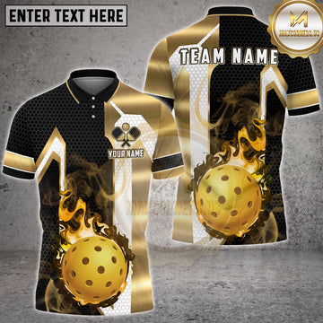 Maxcorners Pickleball Polo Flaming Ball Geometric Honeycomb Multiple Options Personalized Name, Team Name 3D Shirt