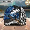 Maxcorners Fishing Blue Water Tribal Metal Personalized Name 3D Cap (12 Fish Species)