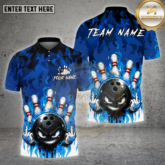 Maxcorners Bowling Blue Flame Angry Bowling Ball Multicolor Options Personalized Name, Team Name 3D Shirt (4 Colors)