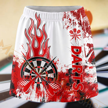 Maxcorners Darts Red Flame Typography Dartboard Personalized 3D Skort, Skirts With Shorts