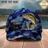 Maxcorners Fishing Splash Artwork Blue Camo Personalized Name 3D Cap (12 Fish Species)